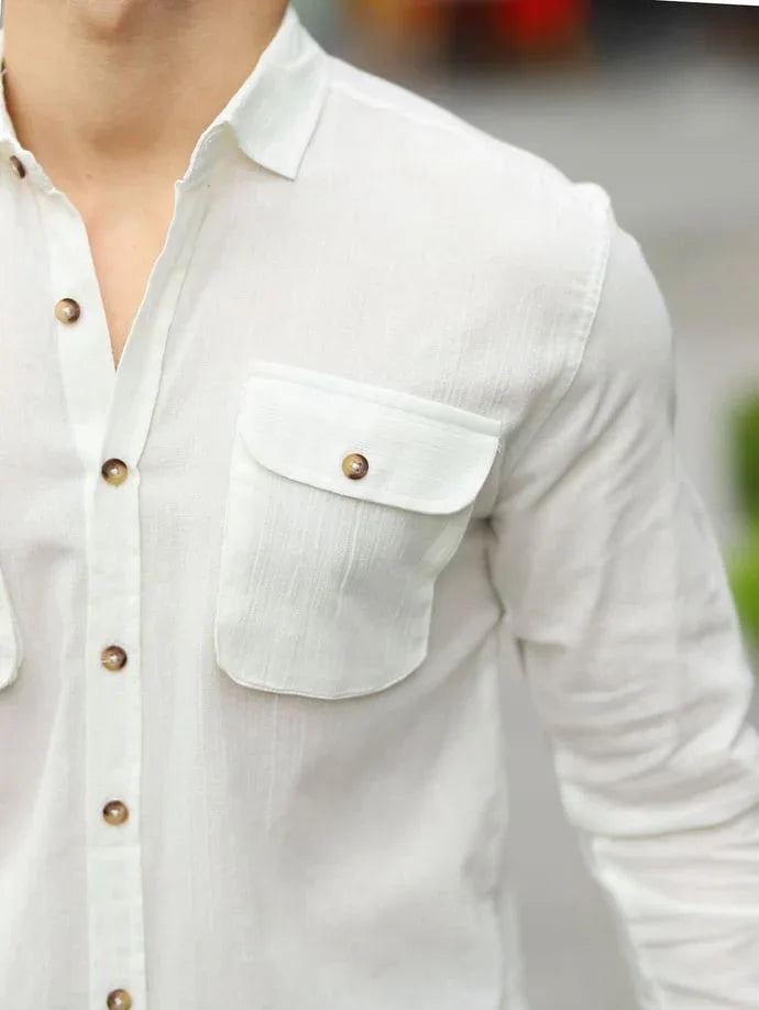 Chemise homme en tissu Şile avec poches utilitaires-31747 - Justyol