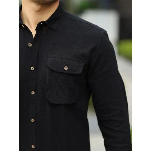 Chemise homme en tissu Şile avec poches utilitaires-31747 - Justyol