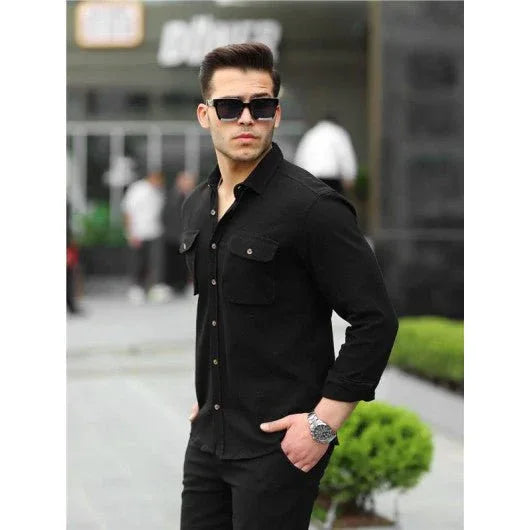 Chemise homme en tissu Şile avec poches utilitaires-31747 - Justyol