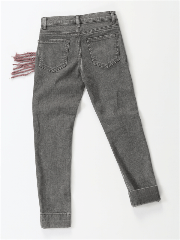 Jean Enfant Gris Délavé Élastique avec Broderie Licorne 3D