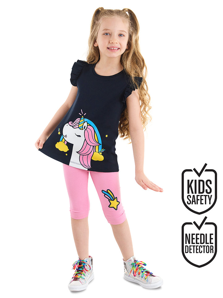 Ensemble Fille 2 Pièces Tunique & Legging avec Imprimé Licorne et Détails Volants