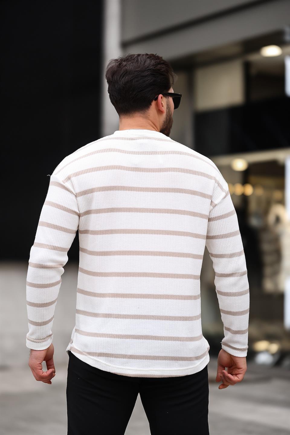 Sweatshirt homme rayé avec imprimé Unique - Justyol