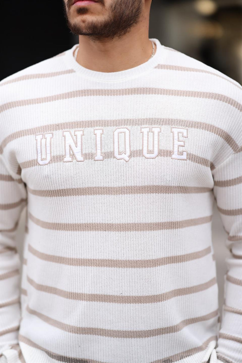 Sweatshirt homme rayé avec imprimé Unique