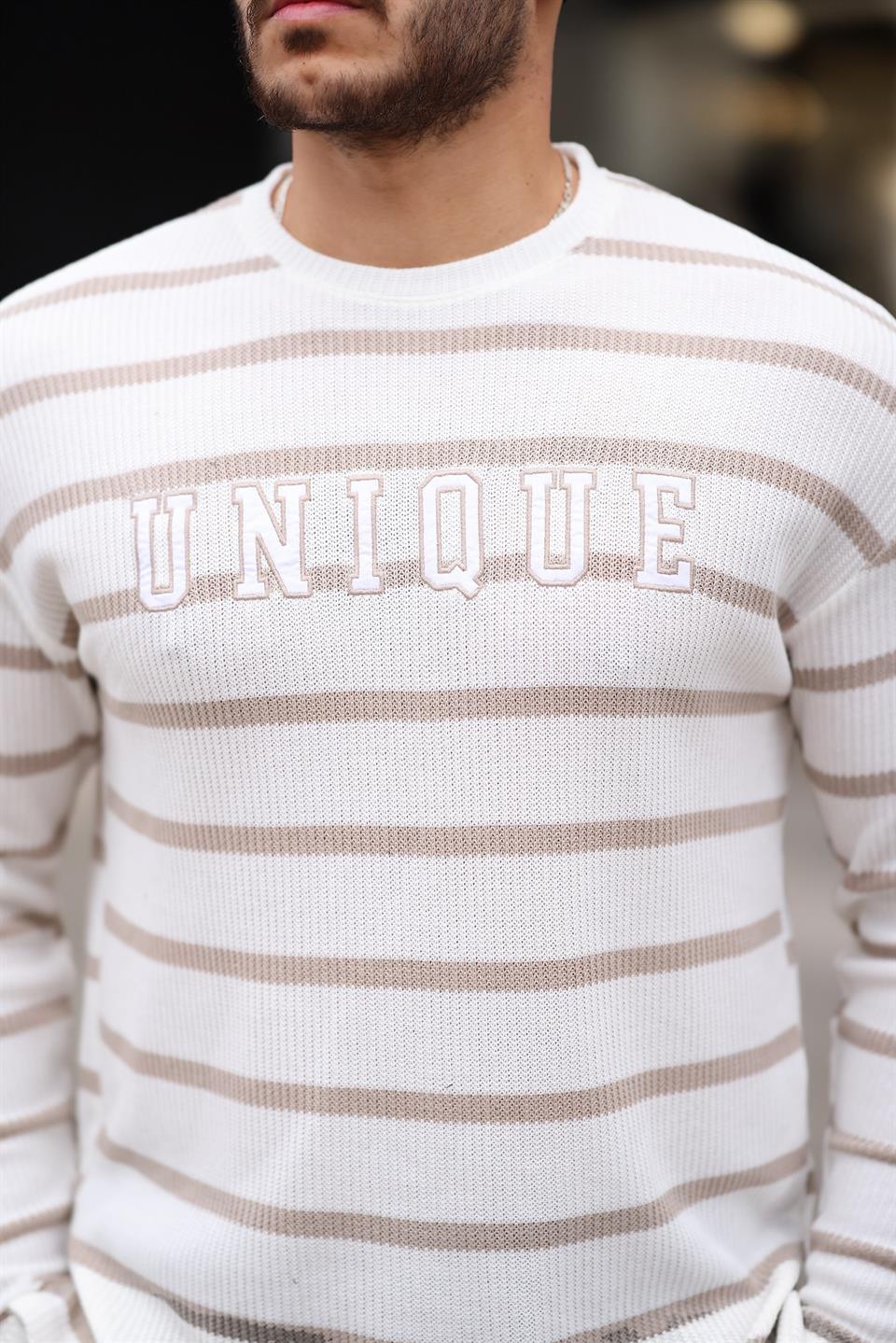 Sweatshirt homme rayé avec imprimé Unique - Justyol