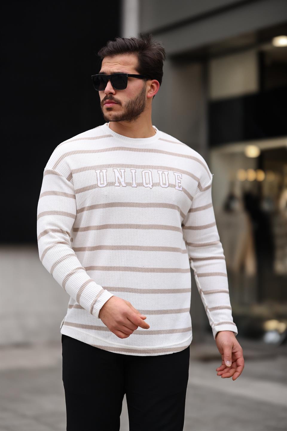 Sweatshirt homme rayé avec imprimé Unique - Justyol