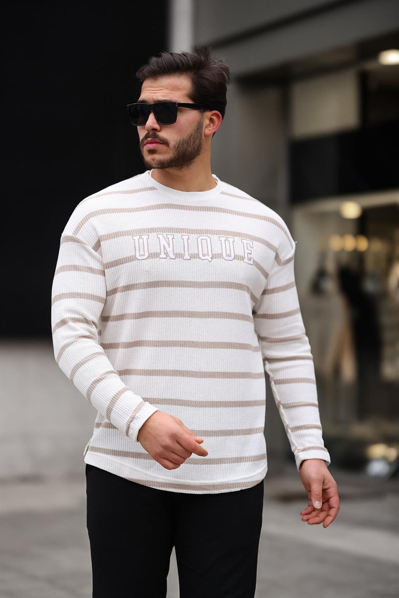 Sweatshirt homme rayé avec imprimé Unique