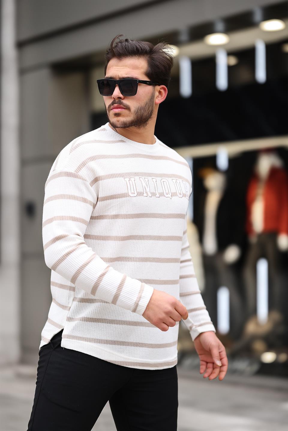 Sweatshirt homme rayé avec imprimé Unique - Justyol