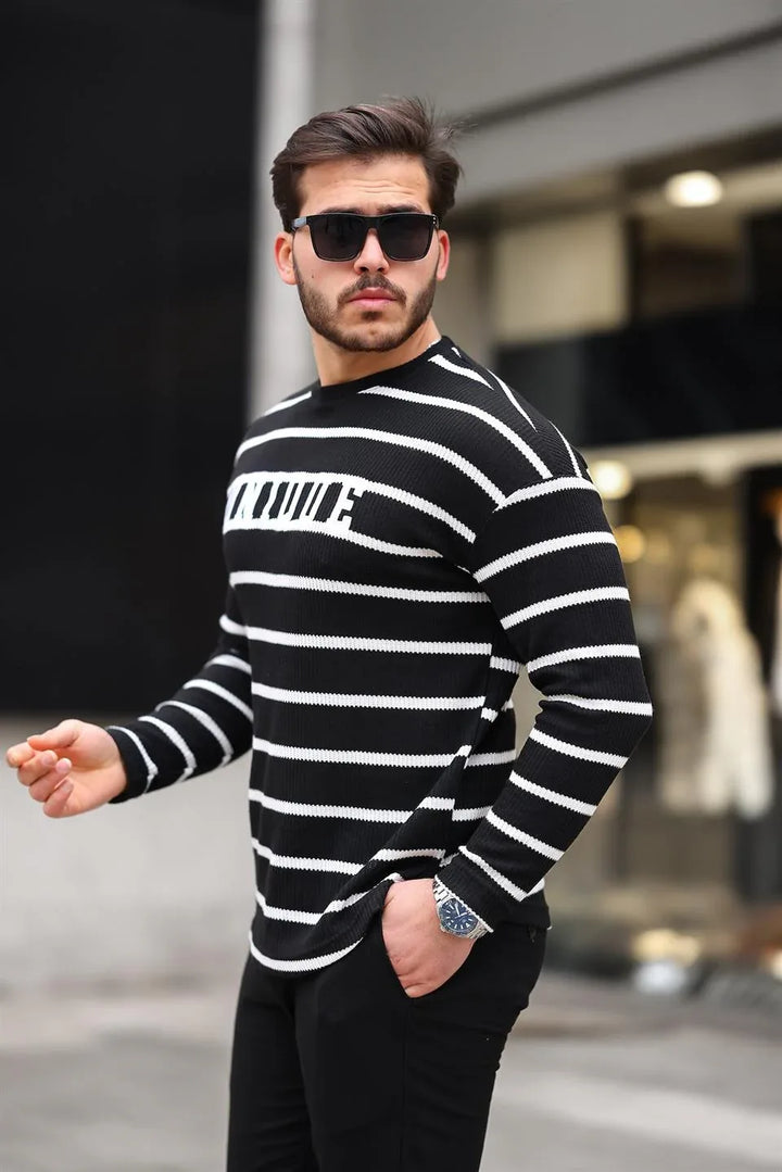 Sweatshirt homme rayé avec imprimé Unique