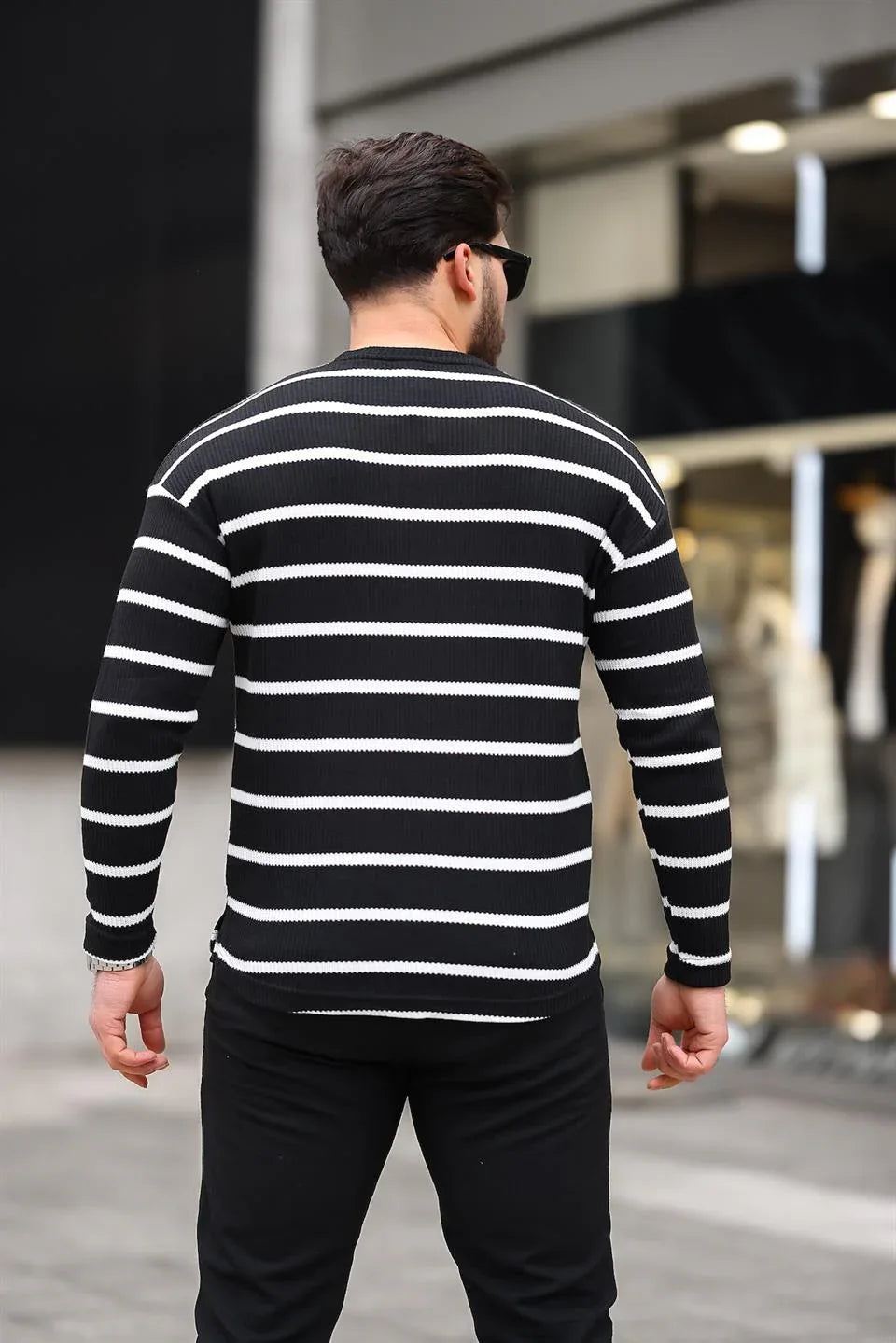 Sweatshirt homme rayé avec imprimé Unique - Justyol