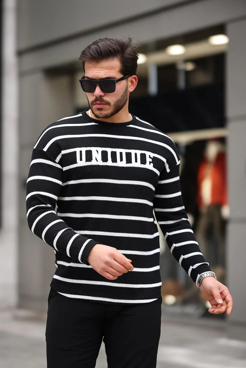Sweatshirt homme rayé avec imprimé Unique