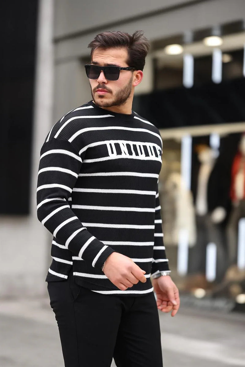 Sweatshirt homme rayé avec imprimé Unique