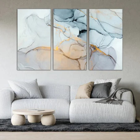tableau abstrait de 3 morceau blanc noir 130/70 cm