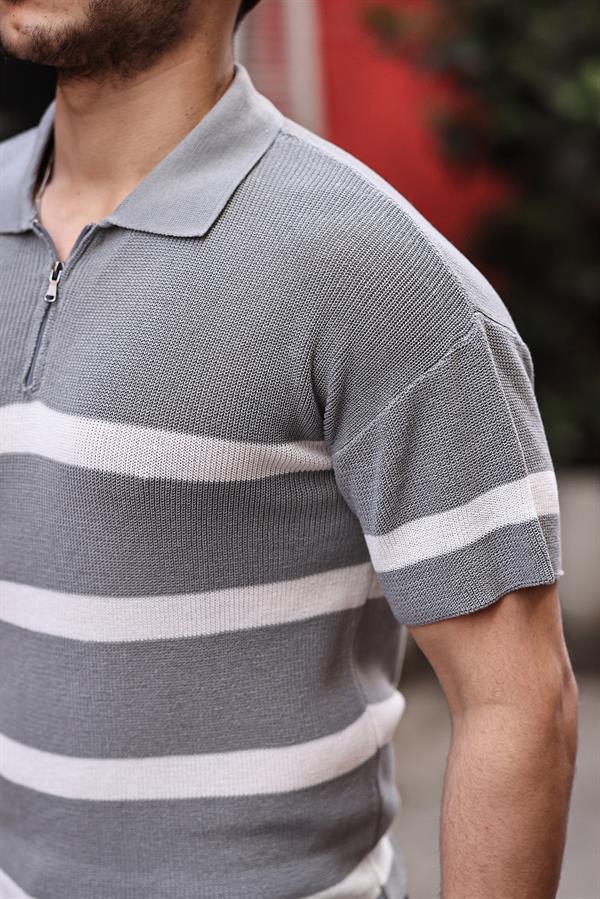 t‑shirt homme tricot oversize à demi‑zip rayé - Justyol