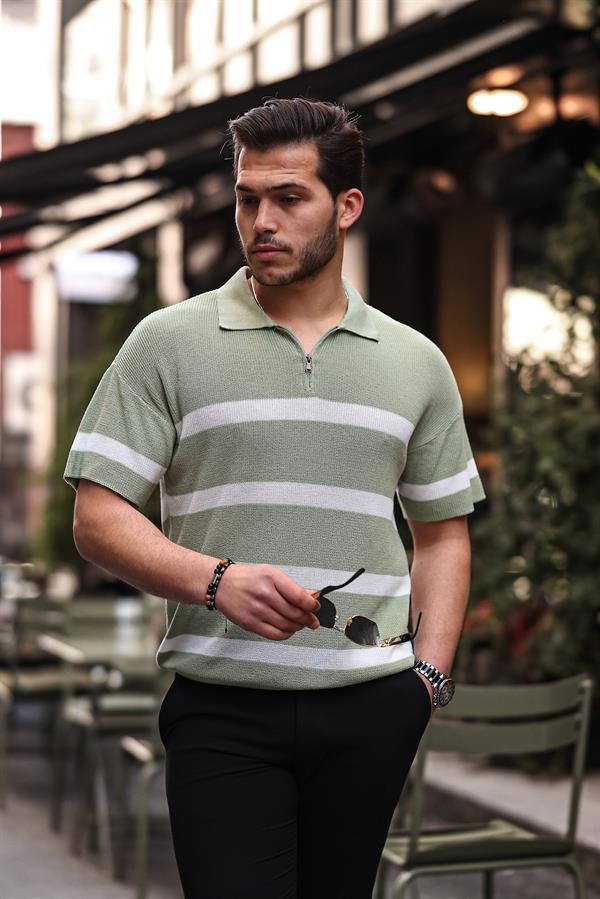 t‑shirt homme tricot oversize à demi‑zip rayé - Justyol