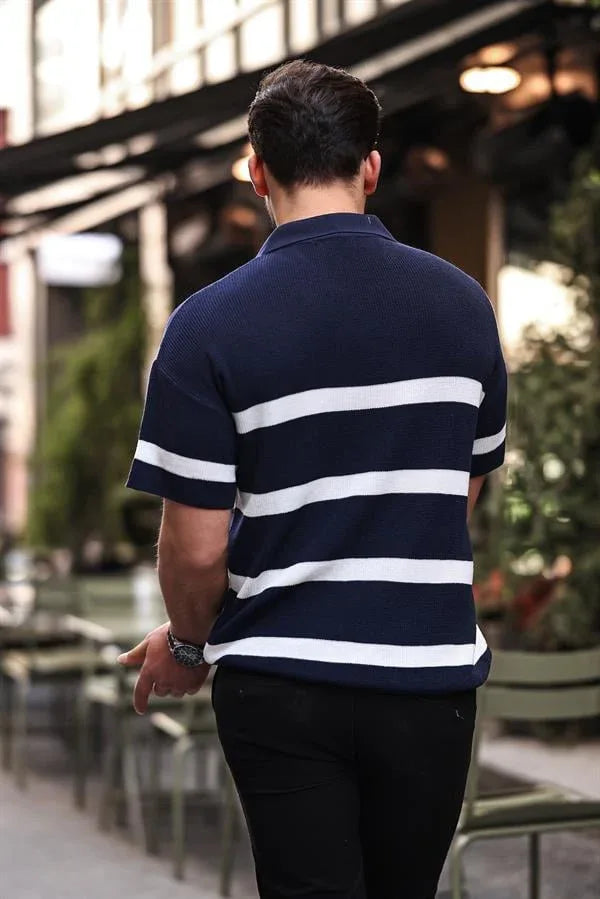 t‑shirt homme tricot oversize à demi‑zip rayé - Justyol