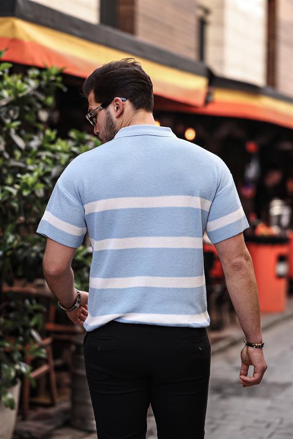 Polo Homme en Maille Oversize à Demi-Zip et Rayures Modernes