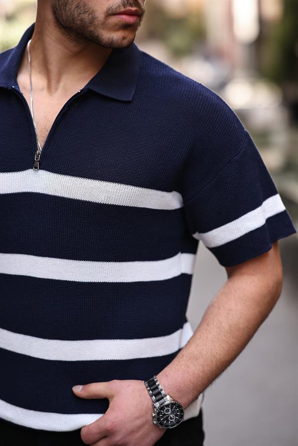 t‑shirt homme tricot oversize à demi‑zip rayé - Justyol