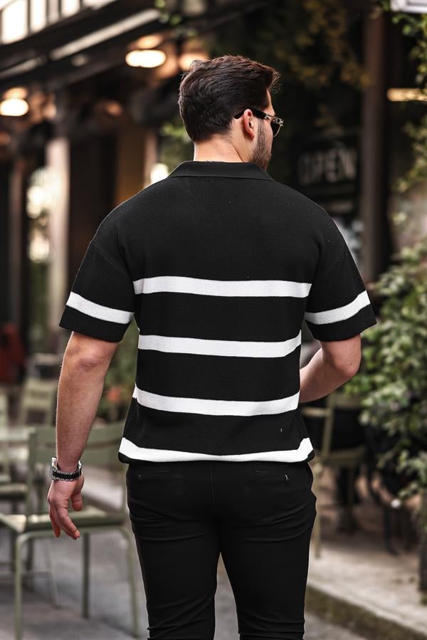 yarim fermuar çizgili oversize triko t - Justyol