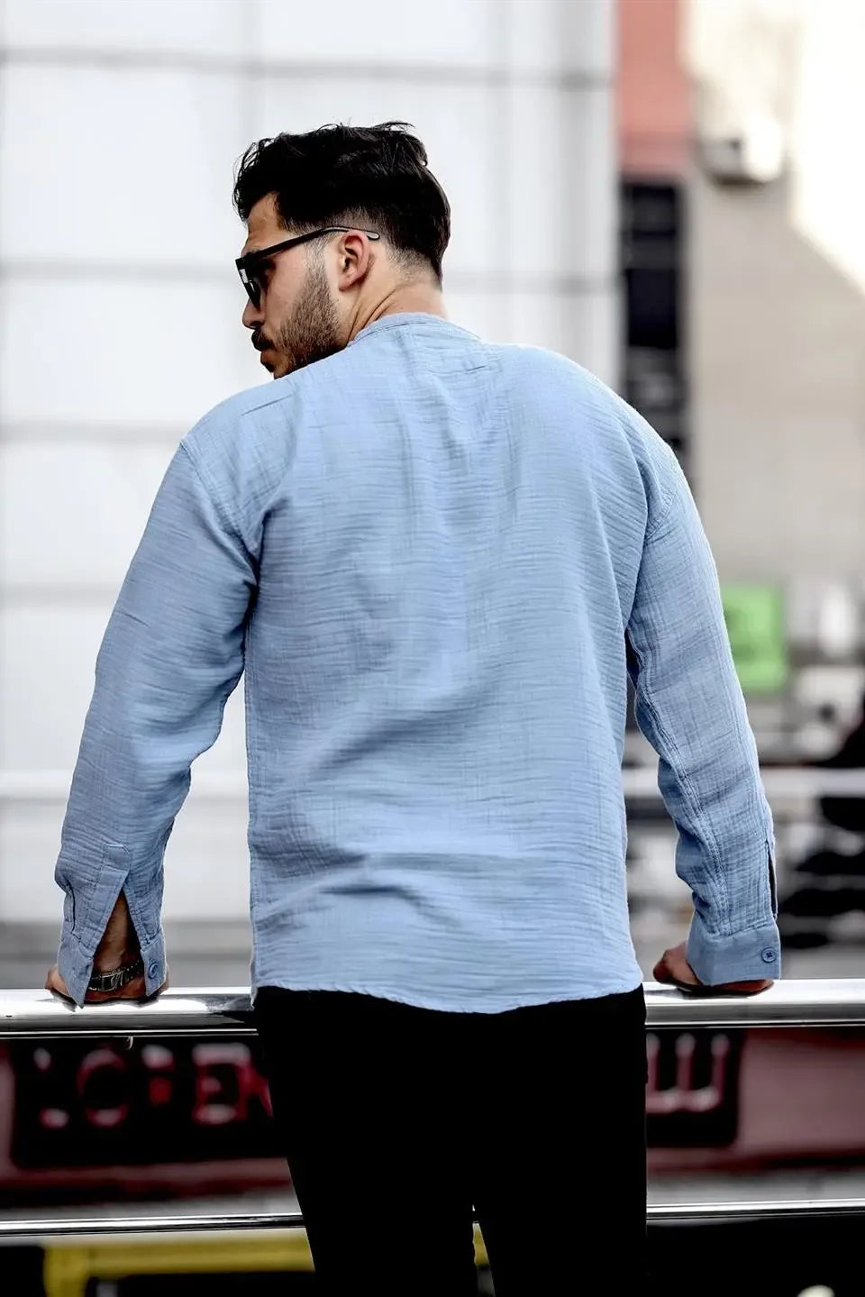 Chemise en muslin oversize à col mandarin à demi-boutonnage - Justyol