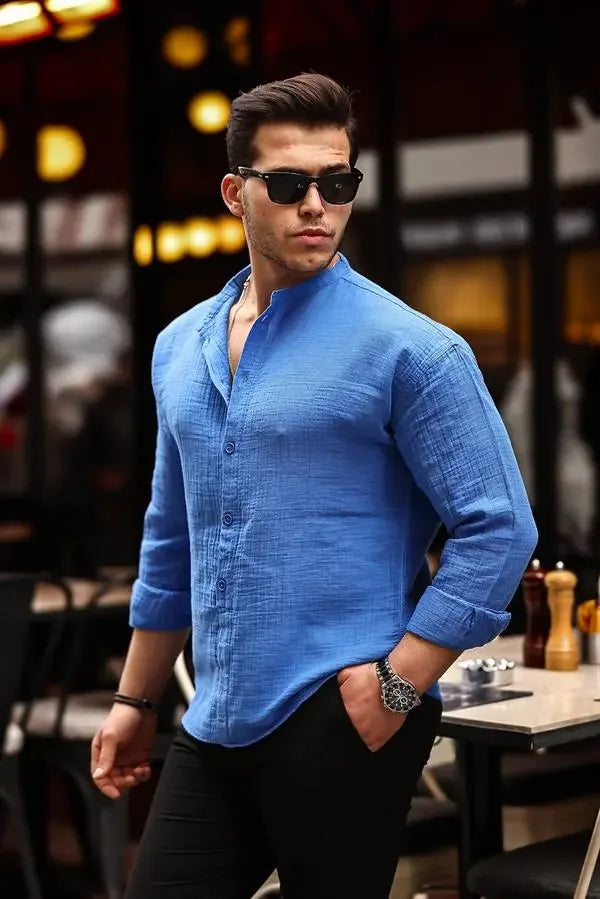 Chemise en muslin oversize à col mandarin à demi-boutonnage - Justyol