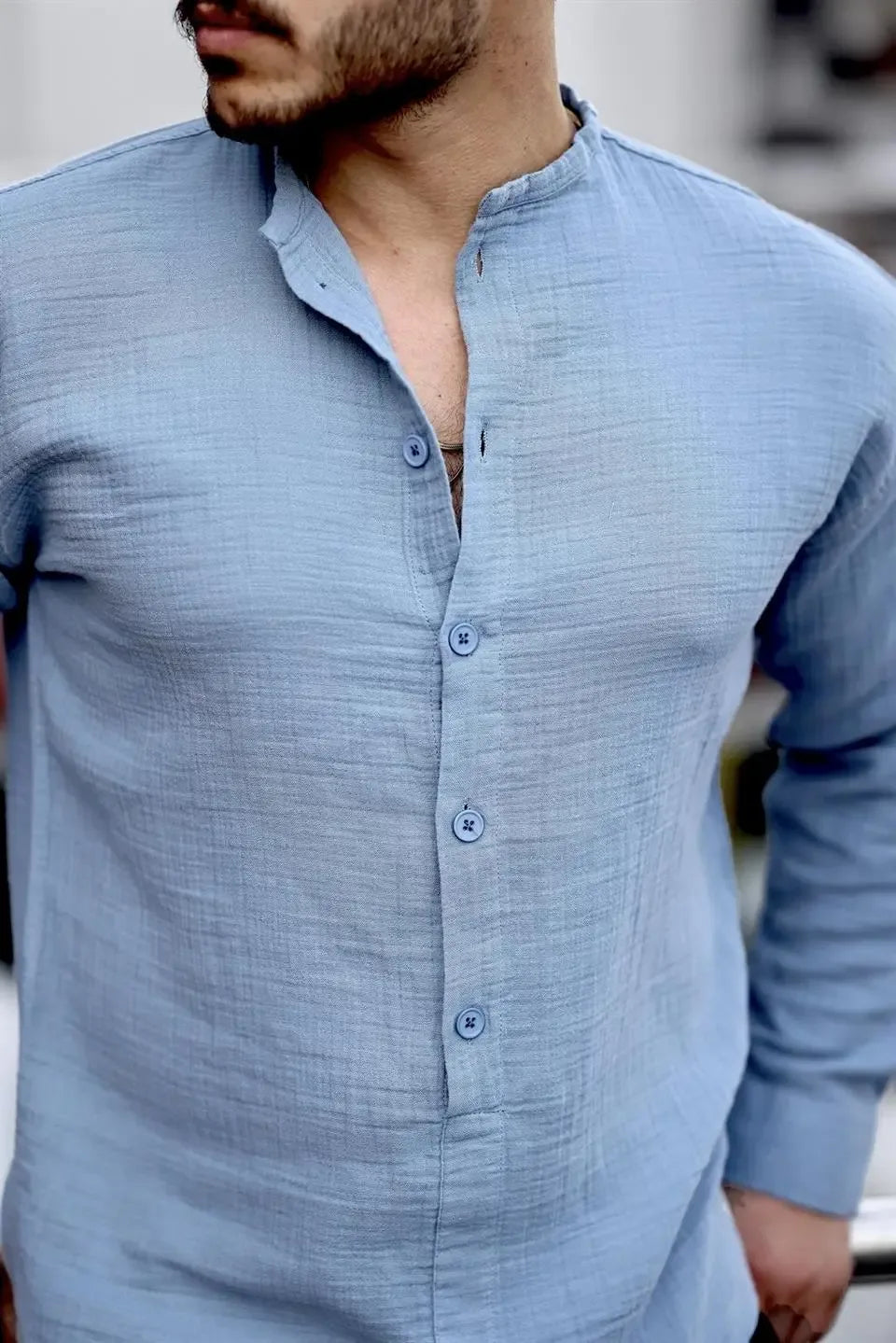 Chemise en muslin oversize à col mandarin à demi-boutonnage - Justyol