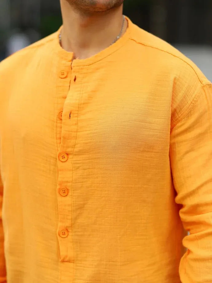 Chemise en muslin oversize à col mandarin à demi-boutonnage - Justyol