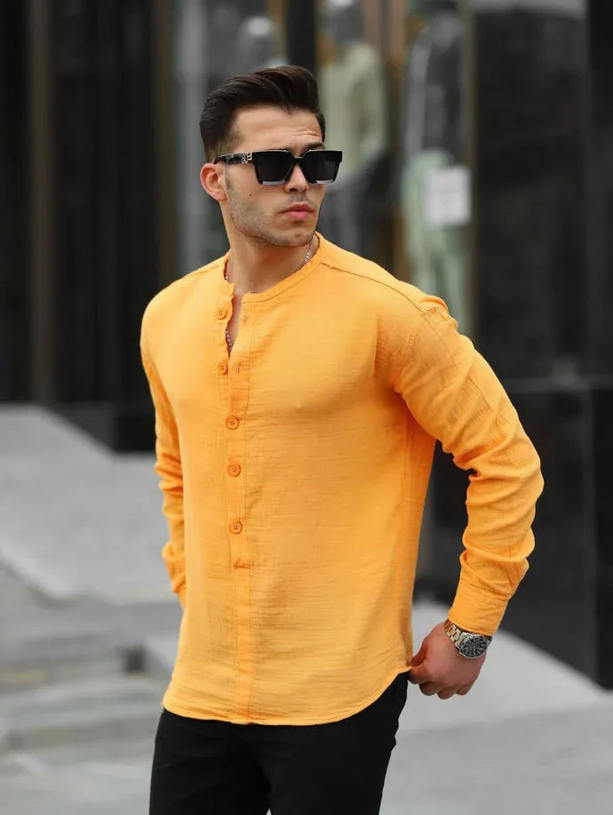 Chemise en muslin oversize à col mandarin à demi-boutonnage