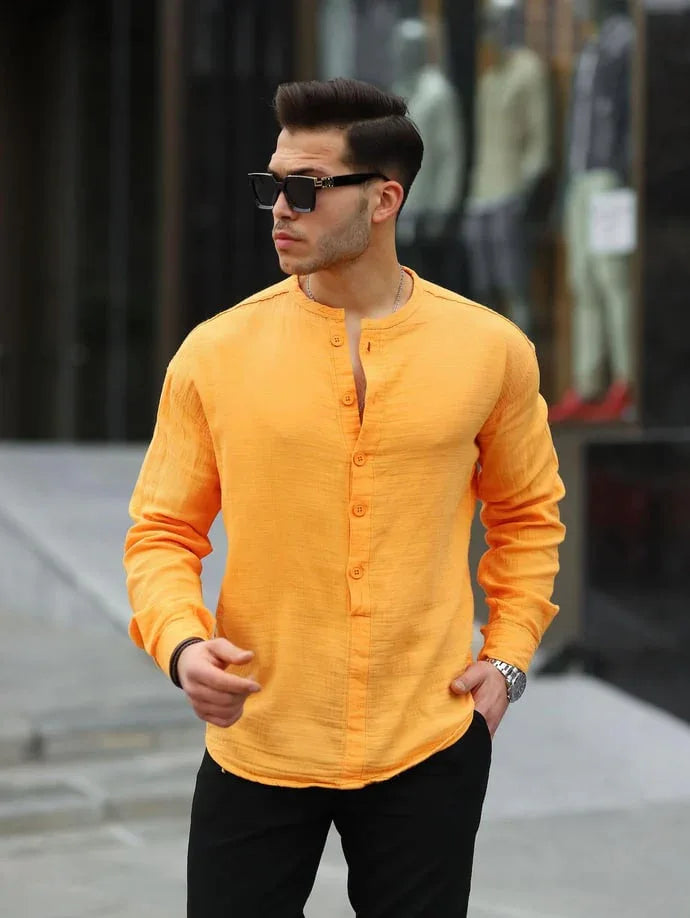 Chemise en muslin oversize à col mandarin à demi-boutonnage - Justyol
