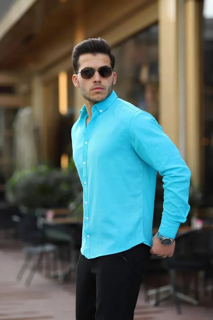 Chemise homme en coton lin froissé manches longues - Justyol