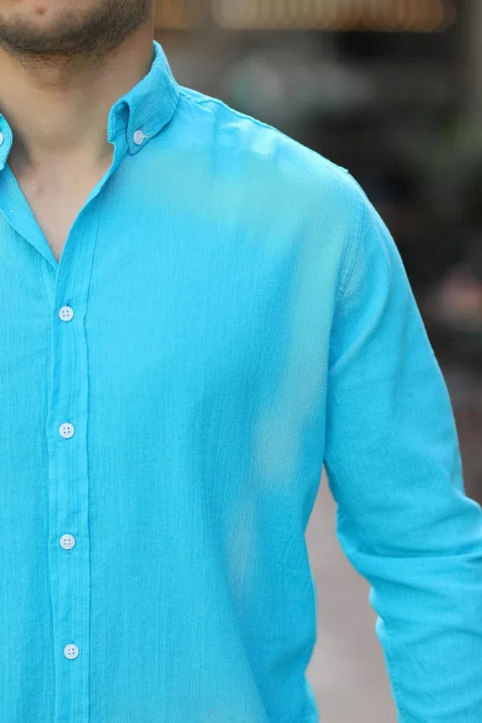Chemise homme en coton lin froissé manches longues - Justyol