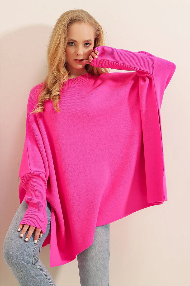 Pull Poncho Oversize Fendu Femme