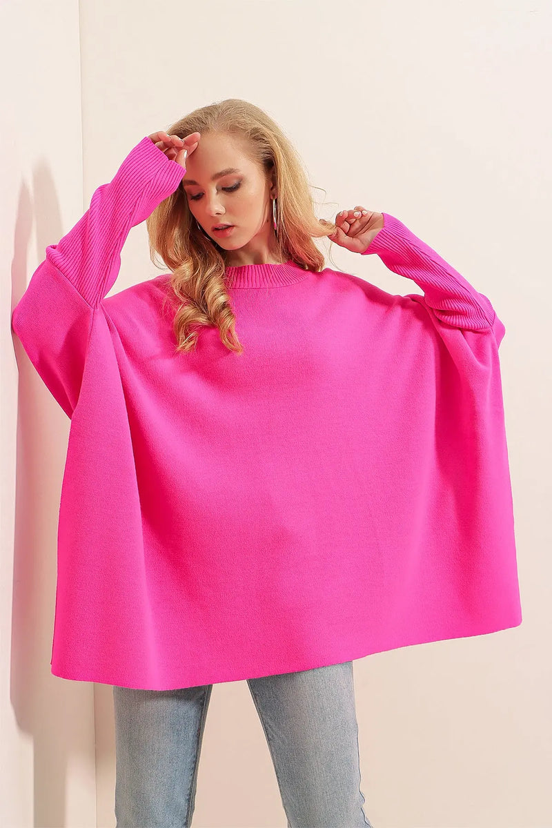Pull Poncho Oversize Fendu Femme