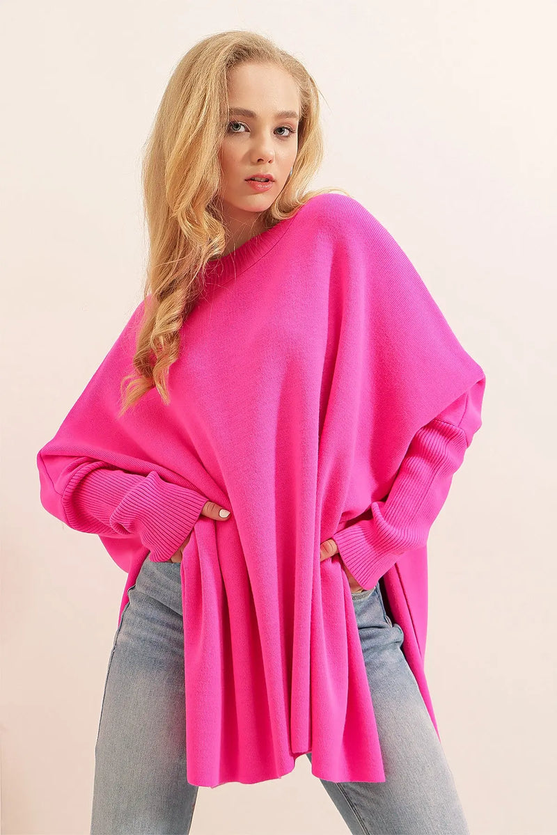 Pull Poncho Oversize Fendu Femme
