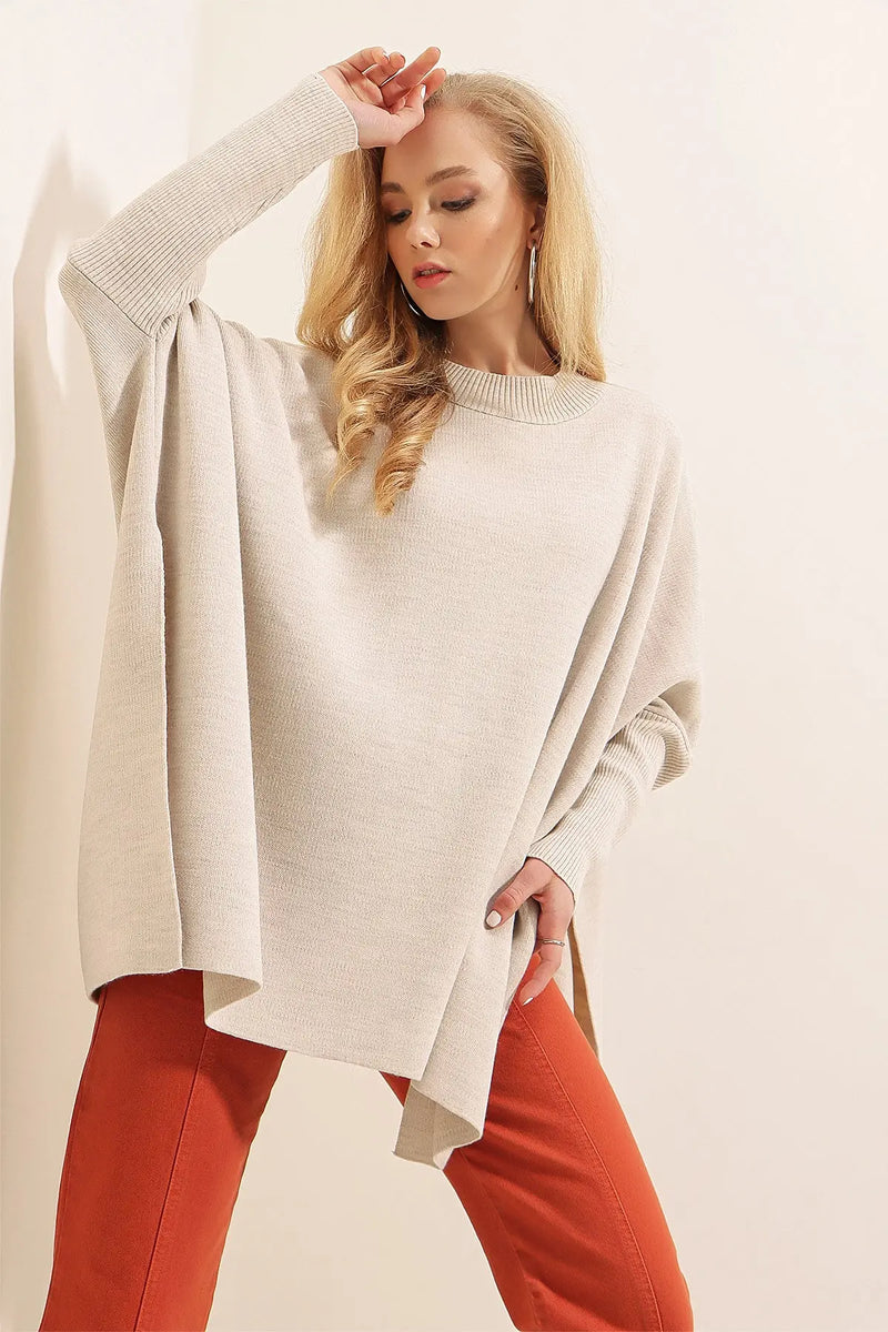 Pull Poncho Oversize Fendu Femme