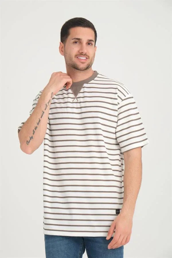 t‑shirt oversize homme rayé col enveloppe - Justyol