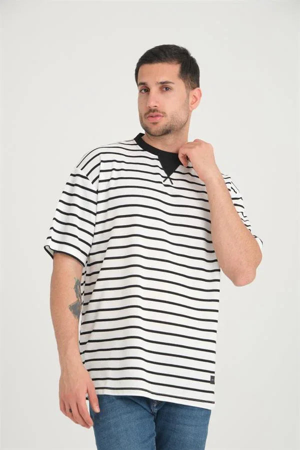 t‑shirt oversize homme rayé col enveloppe - Justyol