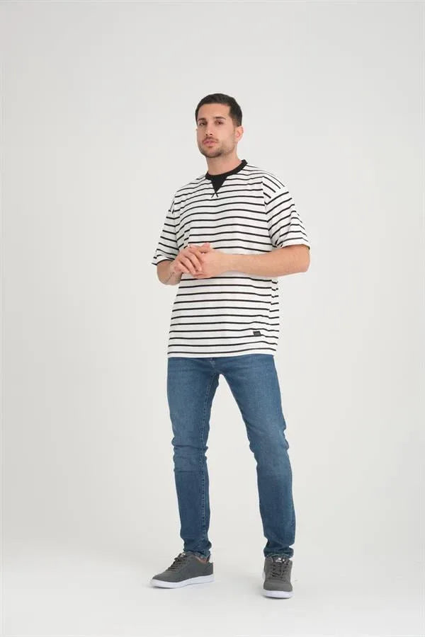 t‑shirt oversize homme rayé col enveloppe - Justyol