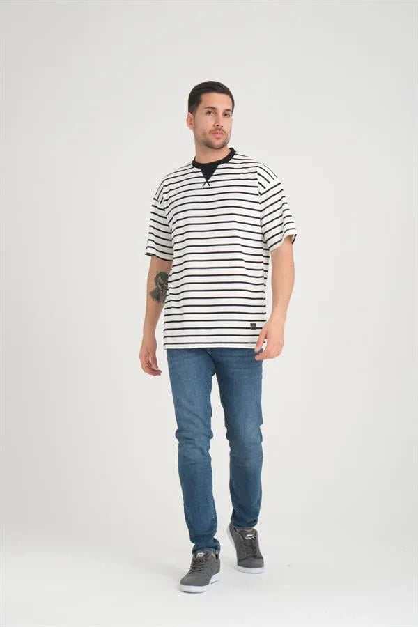t‑shirt oversize homme rayé col enveloppe - Justyol