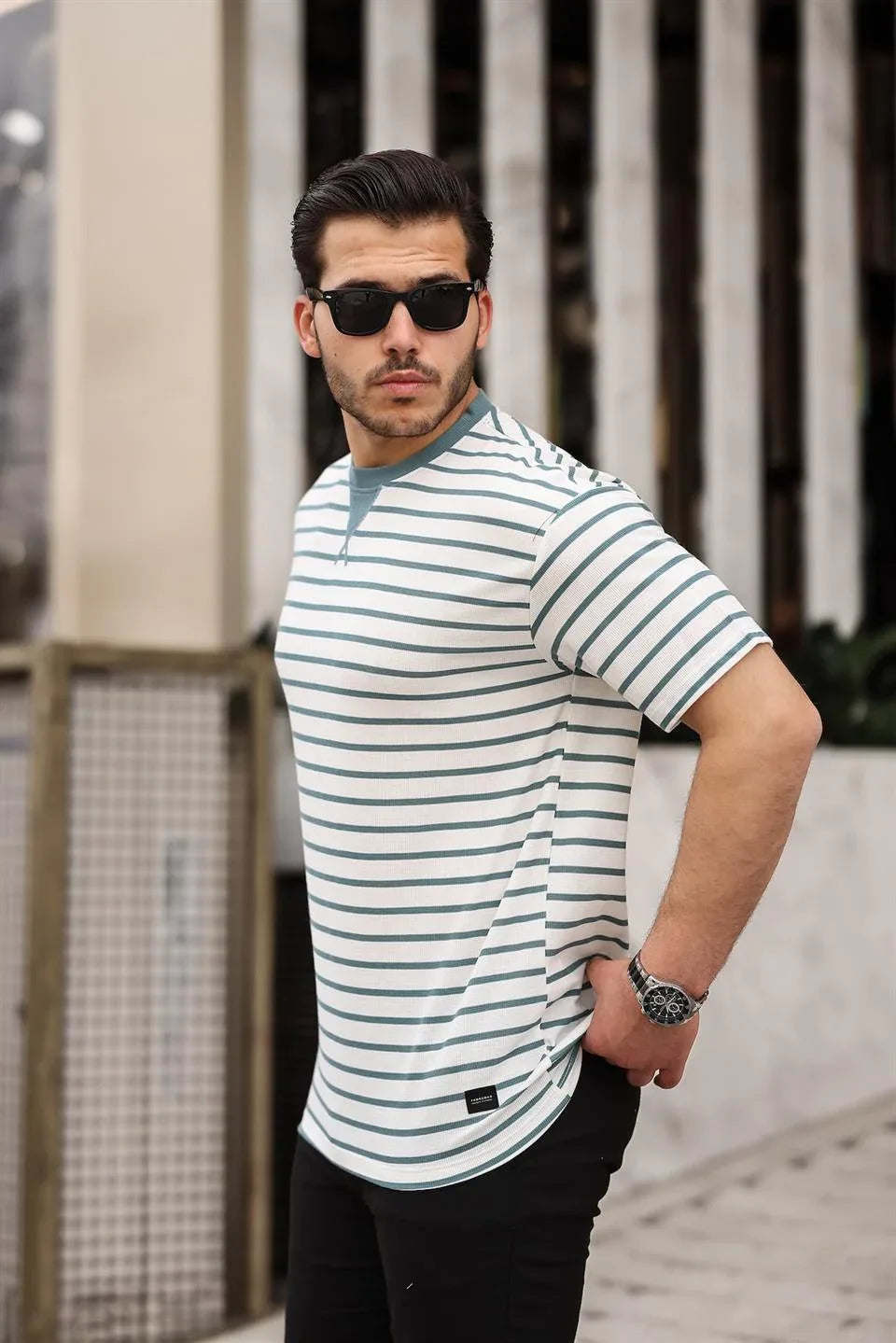 t‑shirt oversize homme rayé col enveloppe - Justyol
