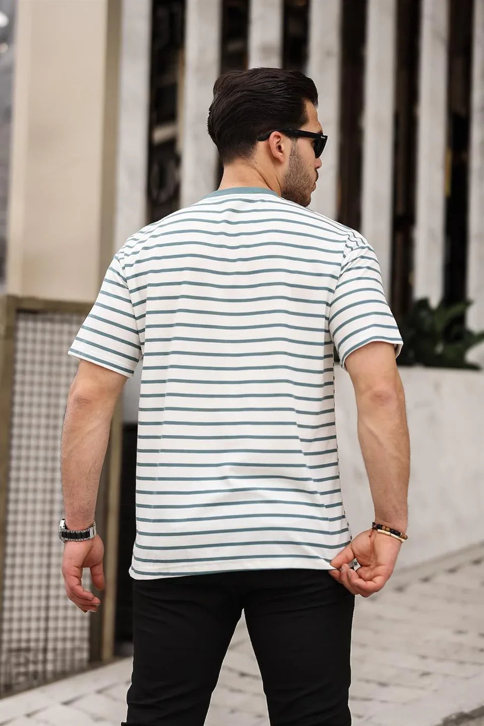 t‑shirt oversize homme rayé col enveloppe - Justyol