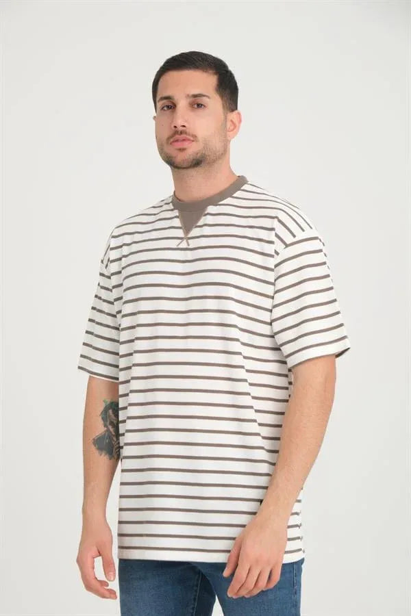 t‑shirt oversize homme rayé col enveloppe - Justyol