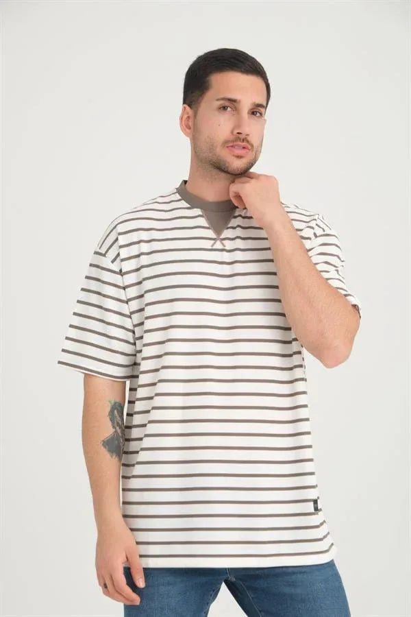 t‑shirt oversize homme rayé col enveloppe - Justyol