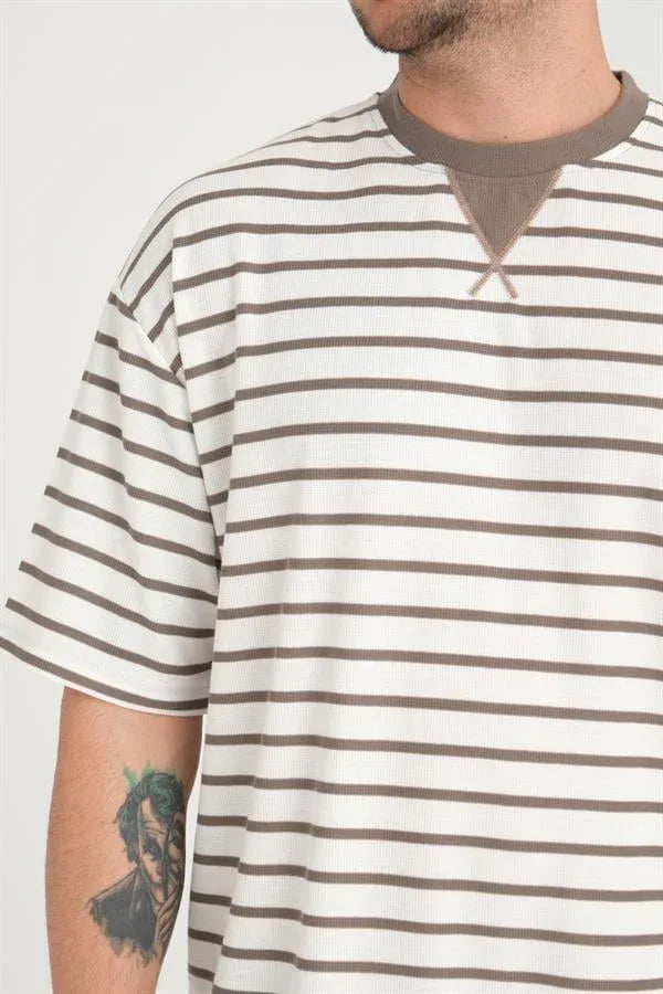 t‑shirt oversize homme rayé col enveloppe - Justyol