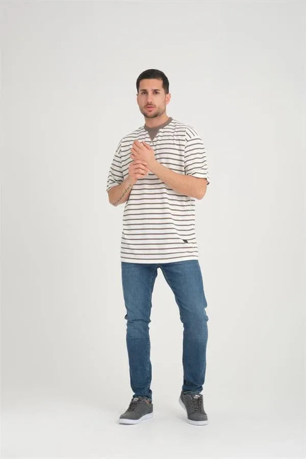 t‑shirt oversize homme rayé col enveloppe - Justyol