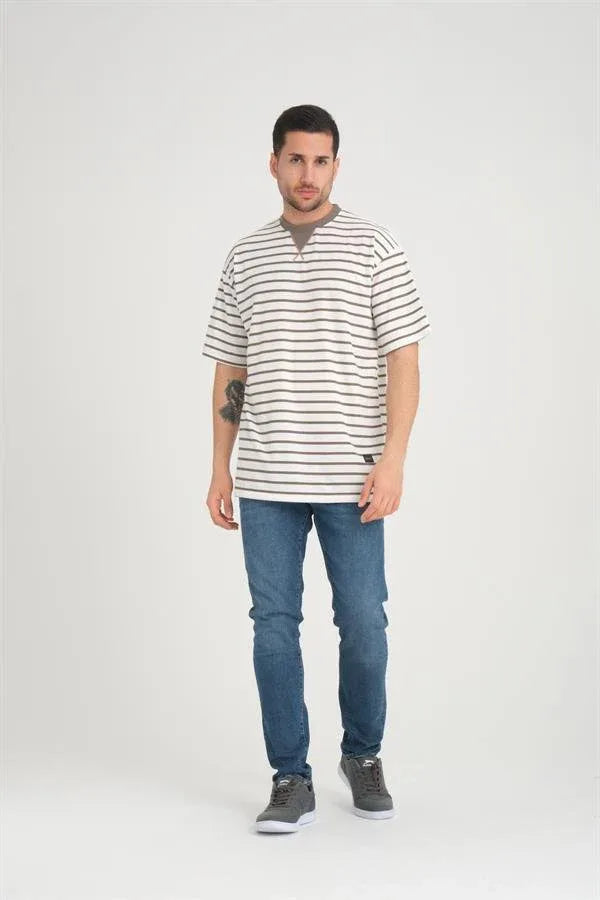 t‑shirt oversize homme rayé col enveloppe - Justyol