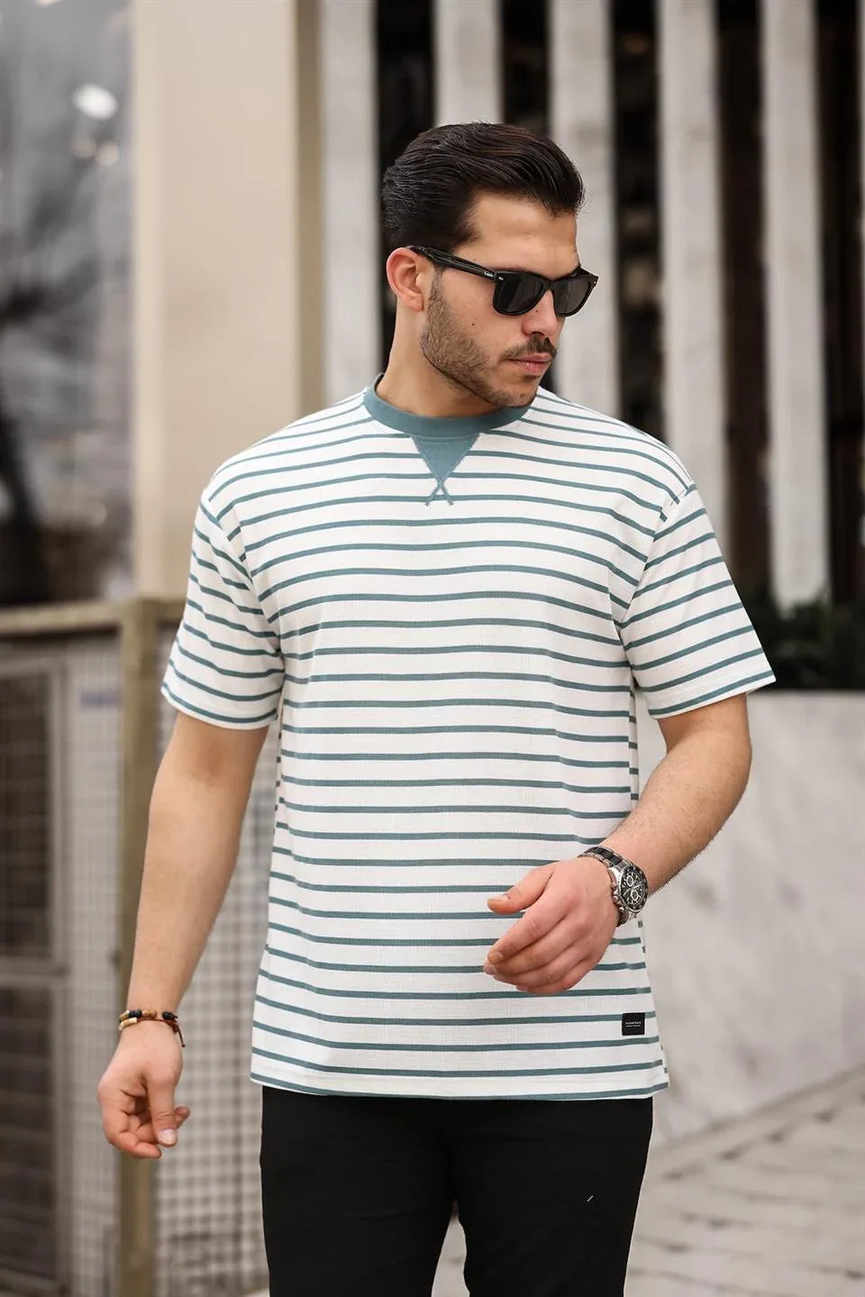 t‑shirt oversize homme rayé col enveloppe - Justyol