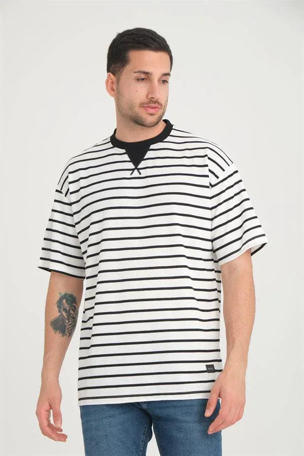 t‑shirt oversize homme rayé col enveloppe - Justyol