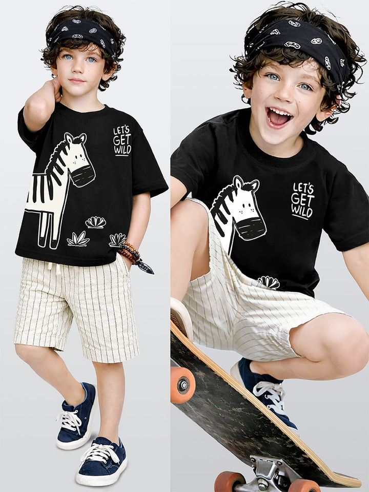 Ensemble garçon 2 pièces t-shirt imprimé zèbre et short rayé – Confort et style nature